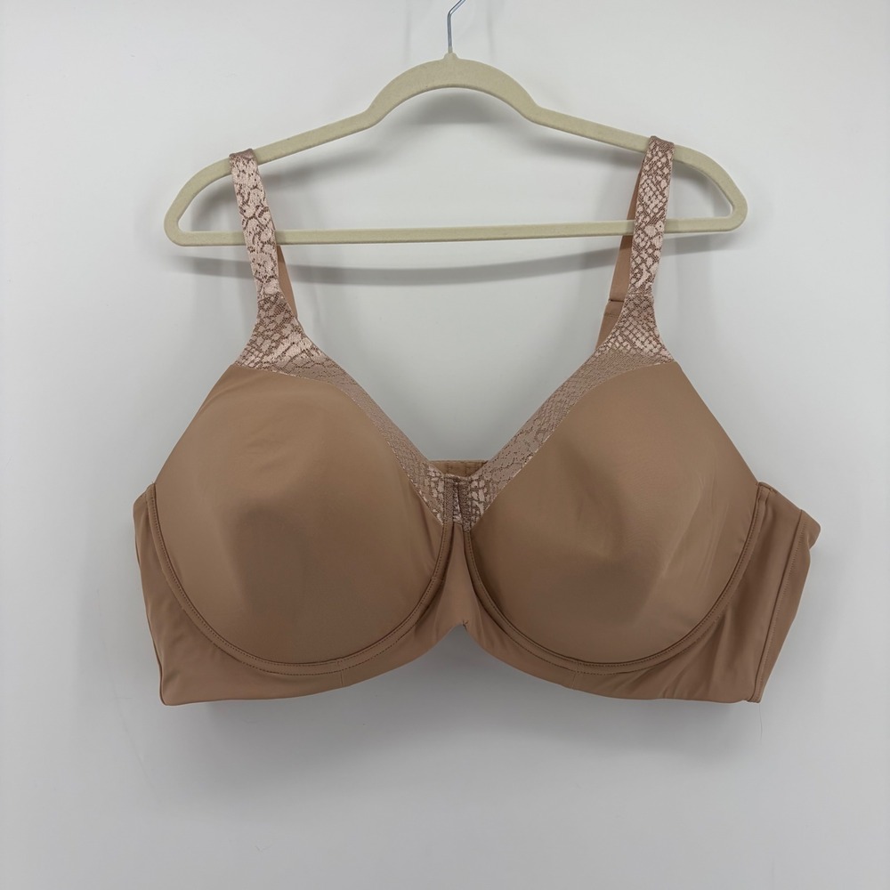Leading Lady Womens 54C Tan Bra Underwire Full Coverage Lace Trim Style 5210